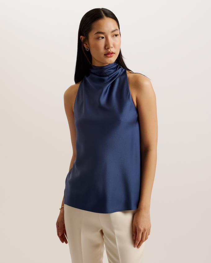 Hauts Ted Baker Draped High Neck Bias Cut Bleu Marine Femme | CPK-92073211